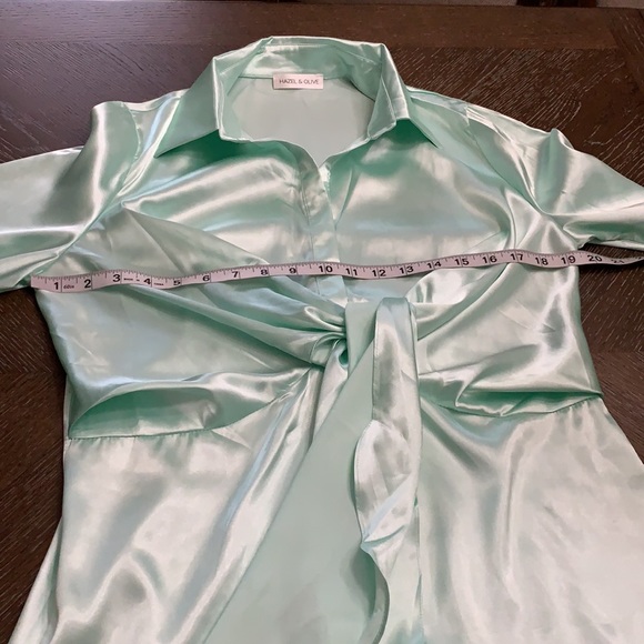 Hazel & Olive light green/mint silky satin shirt dress Size L - Picture 16 of 17